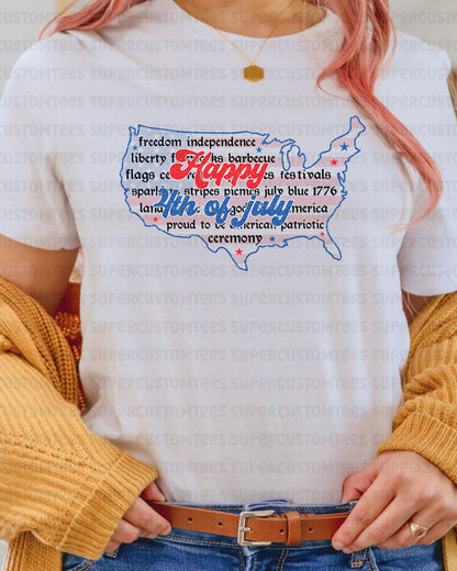 America Map 4th of July DTF Transfer Ready to Press