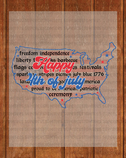 America Map 4th of July DTF Transfer Ready to Press