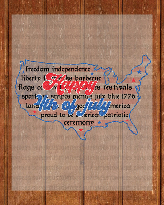 America Map 4th of July DTF Transfer Ready to Press