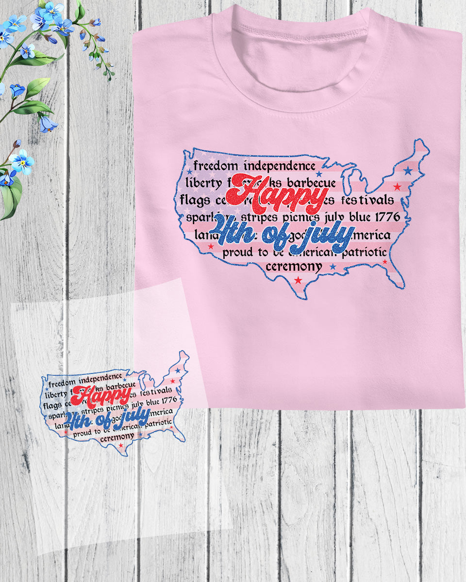America Map 4th of July DTF Transfer Ready to Press