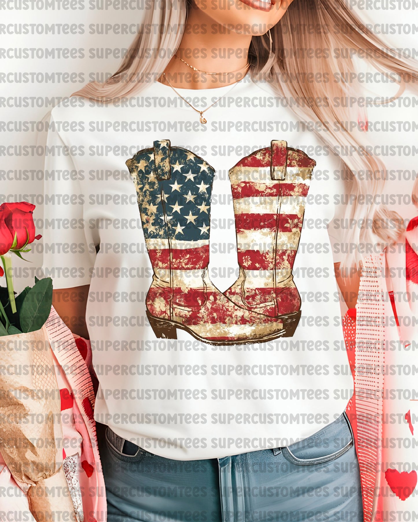 American Flag Cowgirl Boots DTF Transfer