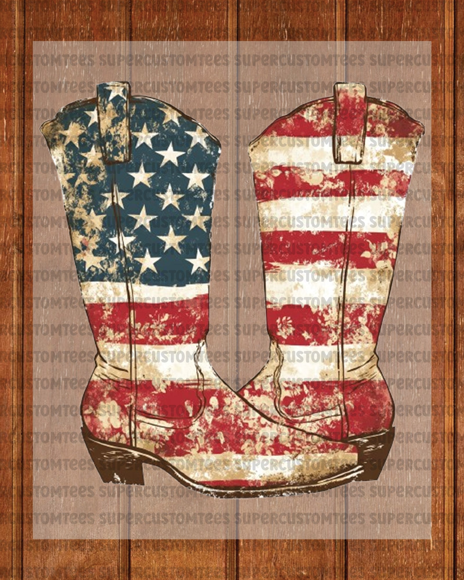 American Flag Cowgirl Boots DTF Transfer