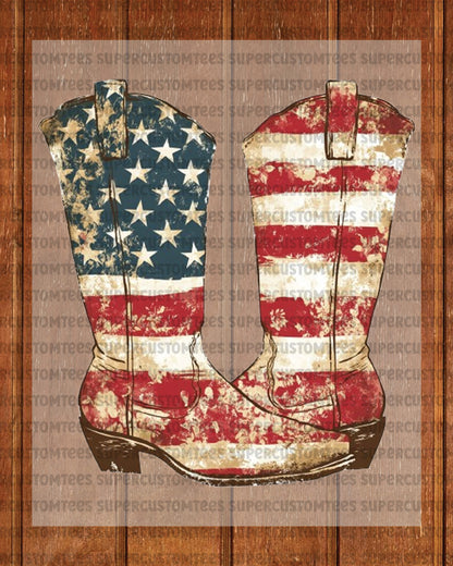 American Flag Cowgirl Boots DTF Transfer