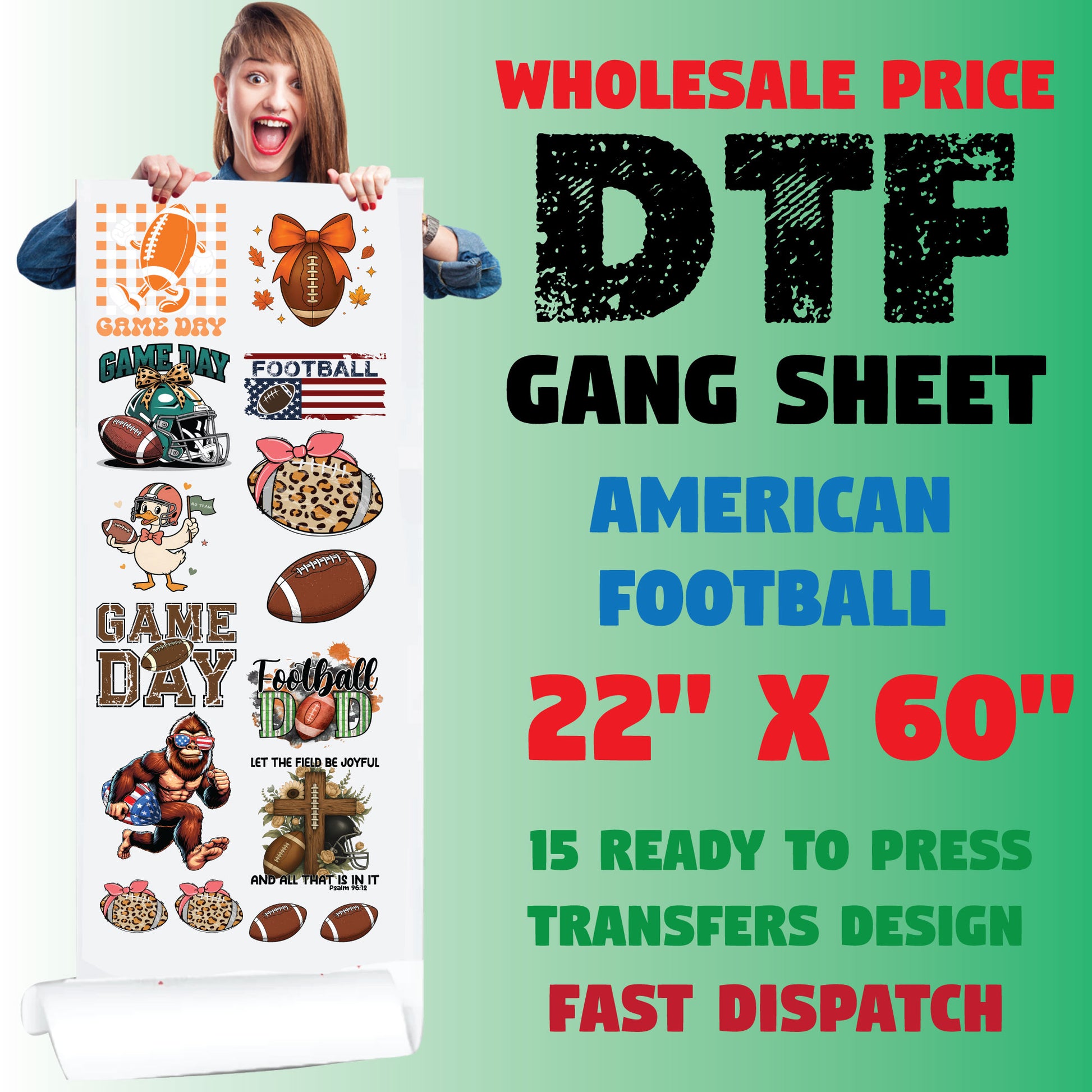 American Football Premade Ready To Press Gang Sheet