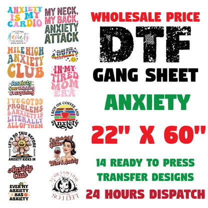 Anxiety Awareness DTF Transfer Premade Gang sheet