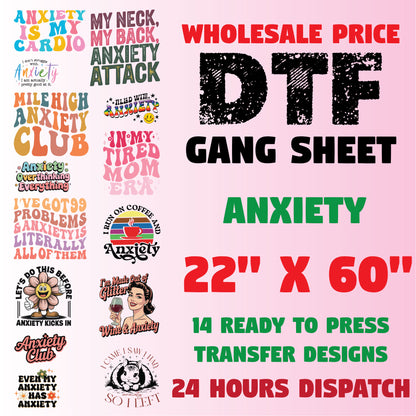 Anxiety Awareness DTF Transfer Premade Gang sheet