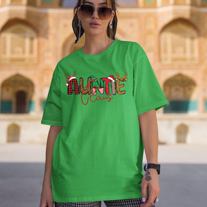 Auntie Claus Christmas Sweatshirt, Xmas Auntie T Shirts, Matching Family Christmas Sweater, Christmas Light Tees For Auntie