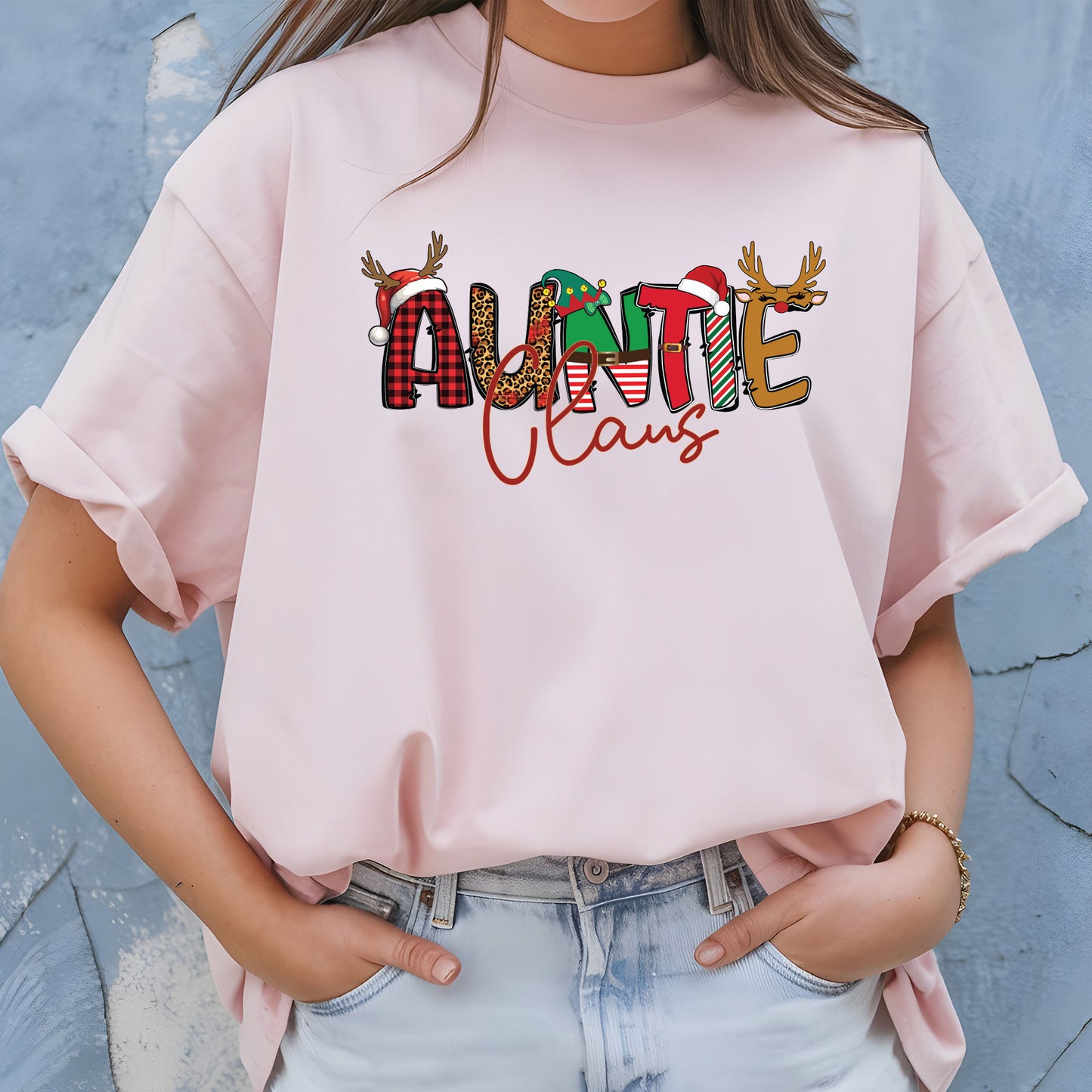 Auntie Claus Christmas Sweatshirt, Xmas Auntie T Shirts, Matching Family Christmas Sweater, Christmas Light Tees For Auntie