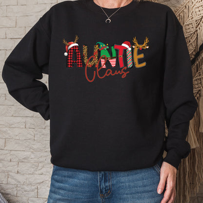 Auntie Claus Christmas Sweatshirt, Xmas Auntie T Shirts, Matching Family Christmas Sweater, Christmas Light Tees For Auntie