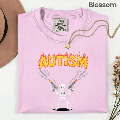 Autism Attitude Flaming Comfort Colors T Shirts Autism Skeleton Sweatshirt Awareness Tees For Men Women Kids