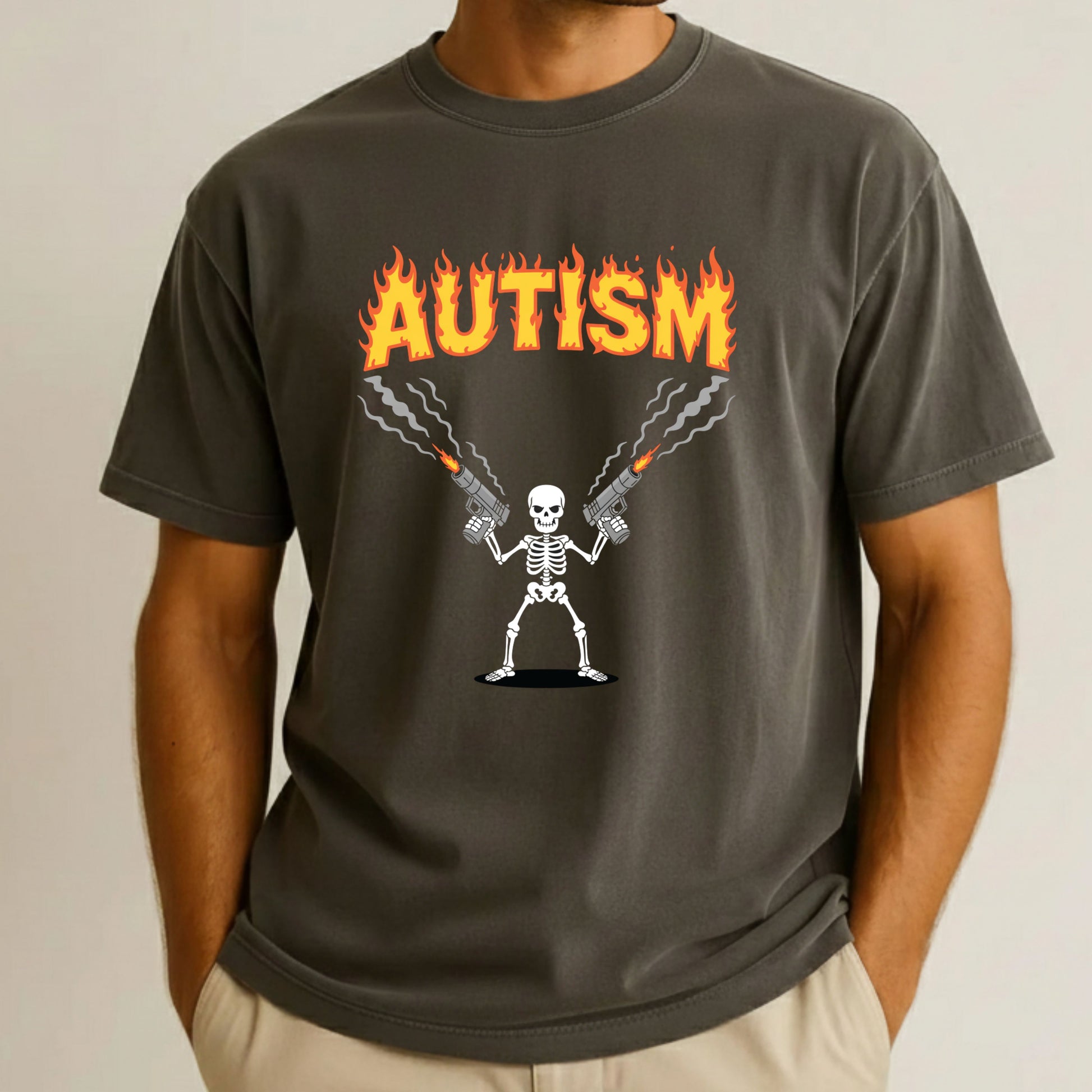 Autism Attitude Flaming Comfort Colors T Shirts Autism Skeleton Sweatshirt Awareness Tees For Men Women Kids