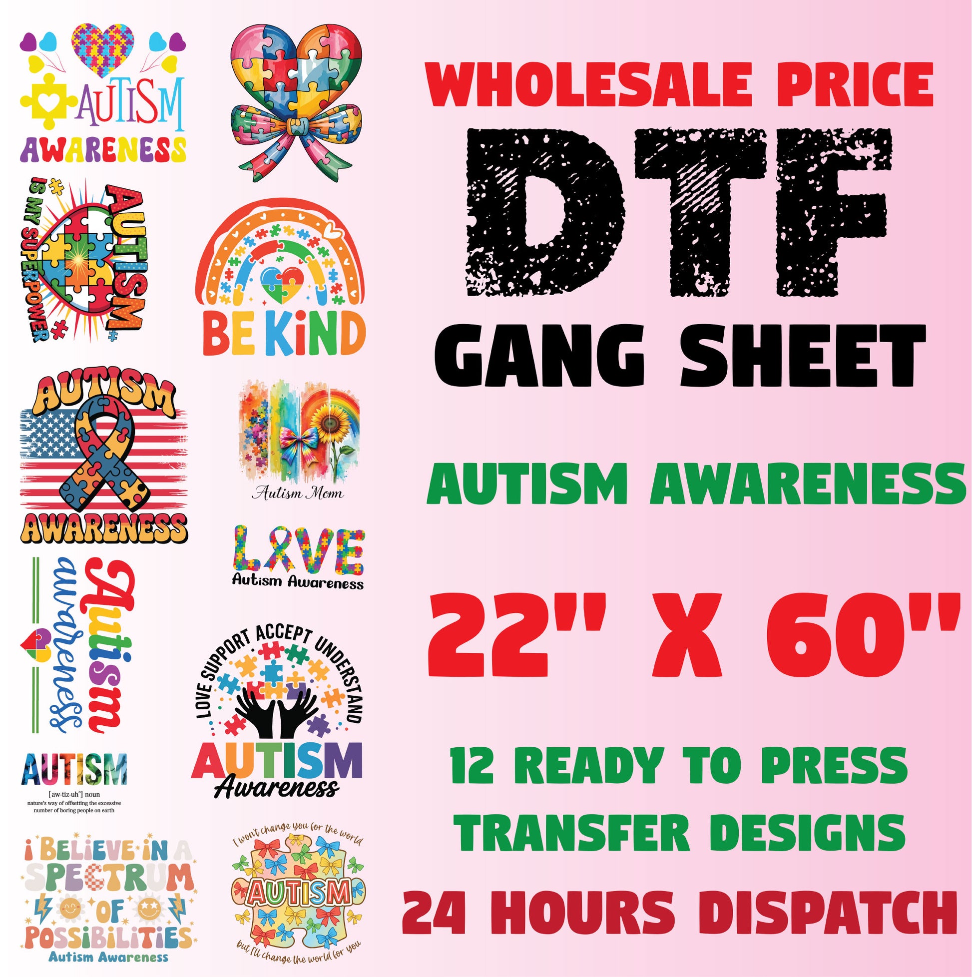 Autism Awareness DTF Transfer Premade Gangsheet