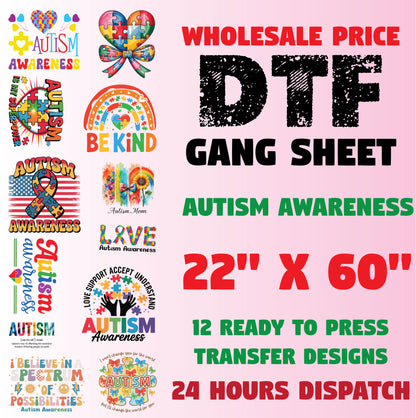 Autism Awareness DTF Transfer Premade Gangsheet