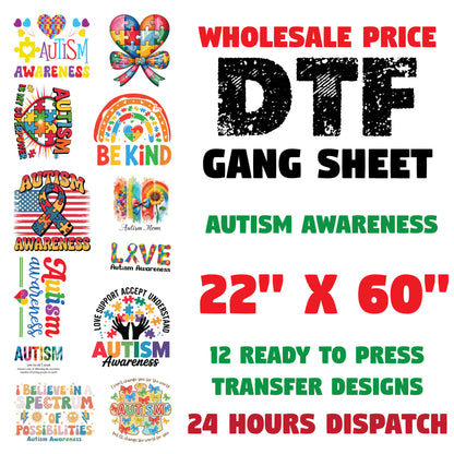 Autism Awareness DTF Transfer Premade Gangsheet