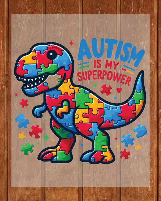 Autism Dinosaur DTF Transfer Ready to Press