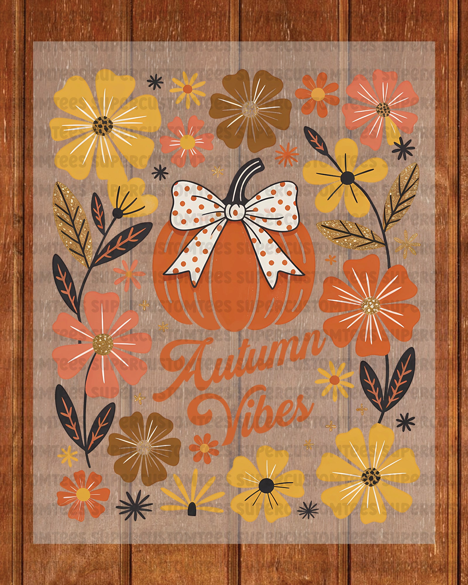 Autumn Vibes Pumpkin Bow Floral DTF Transfer