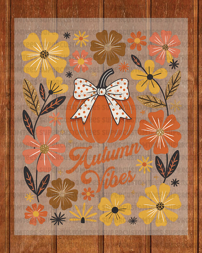 Autumn Vibes Pumpkin Bow Floral DTF Transfer