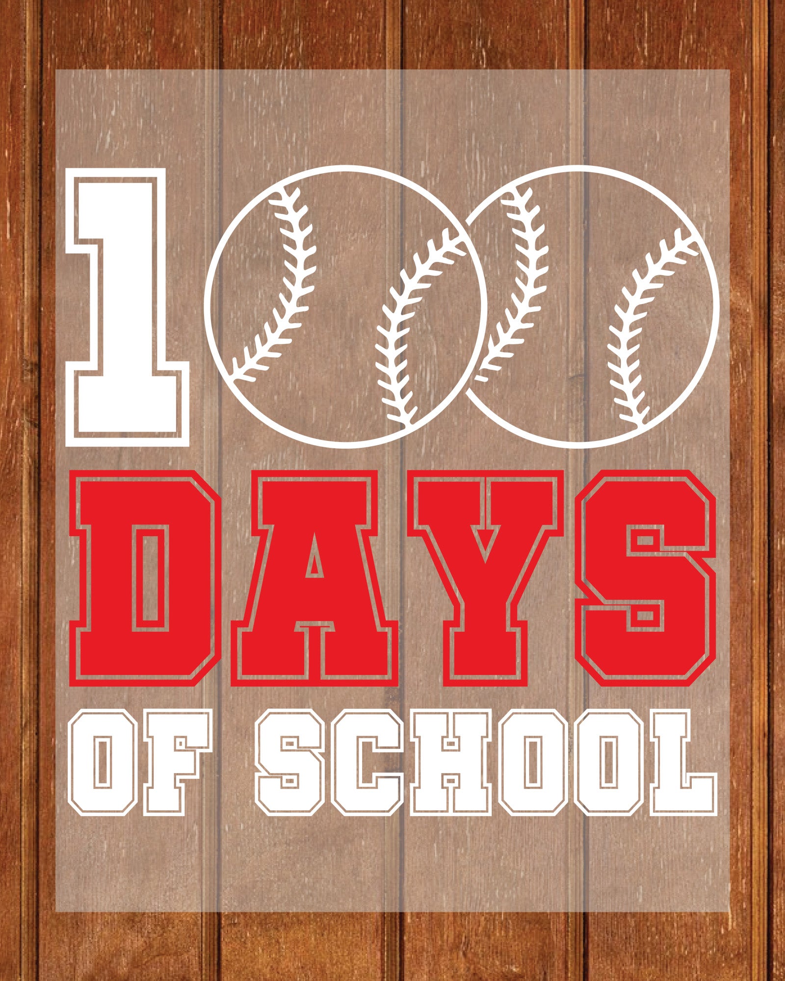 Baseball 100 Days Of School DTF Transfers