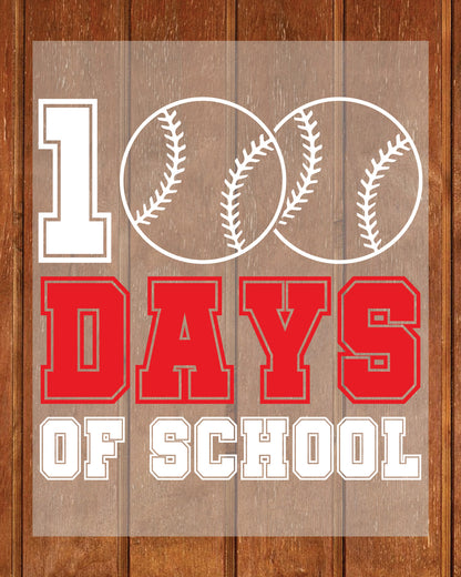 Baseball 100 Days Of School DTF Transfers