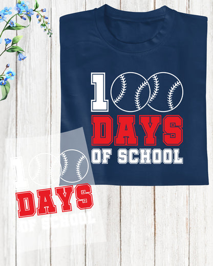 Baseball 100 Days Of School DTF Transfers