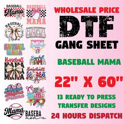 Baseball Mom DTF Transfer Premade Gangsheet