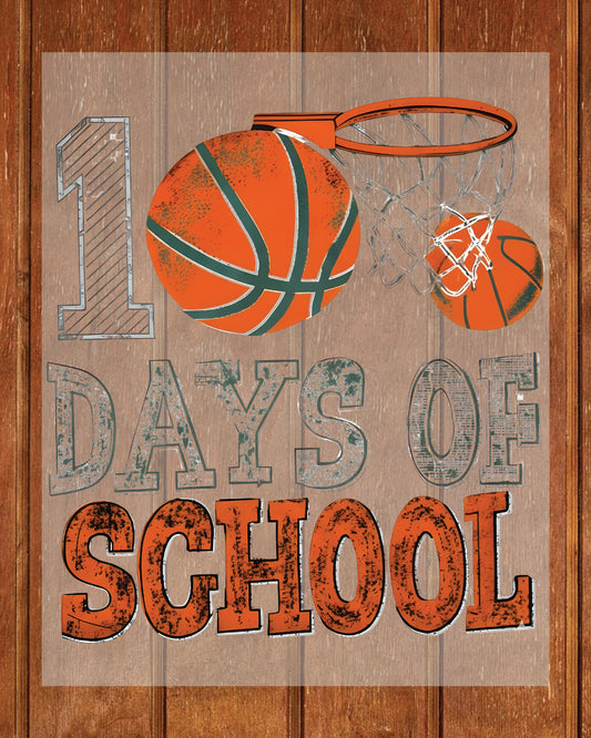Basketball 100 Days Of School DTF Transfer Ready to Press Toddler Heat Application UV Sticker Prints Sports Youth DIY Student Shirt Decal Art