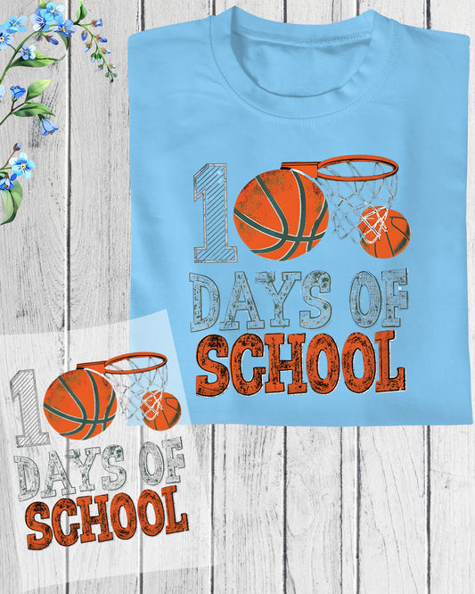 Basketball 100 Days Of School DTF Transfer Ready to Press Toddler Heat Application UV Sticker Prints Sports Youth DIY Student Shirt Decal Art