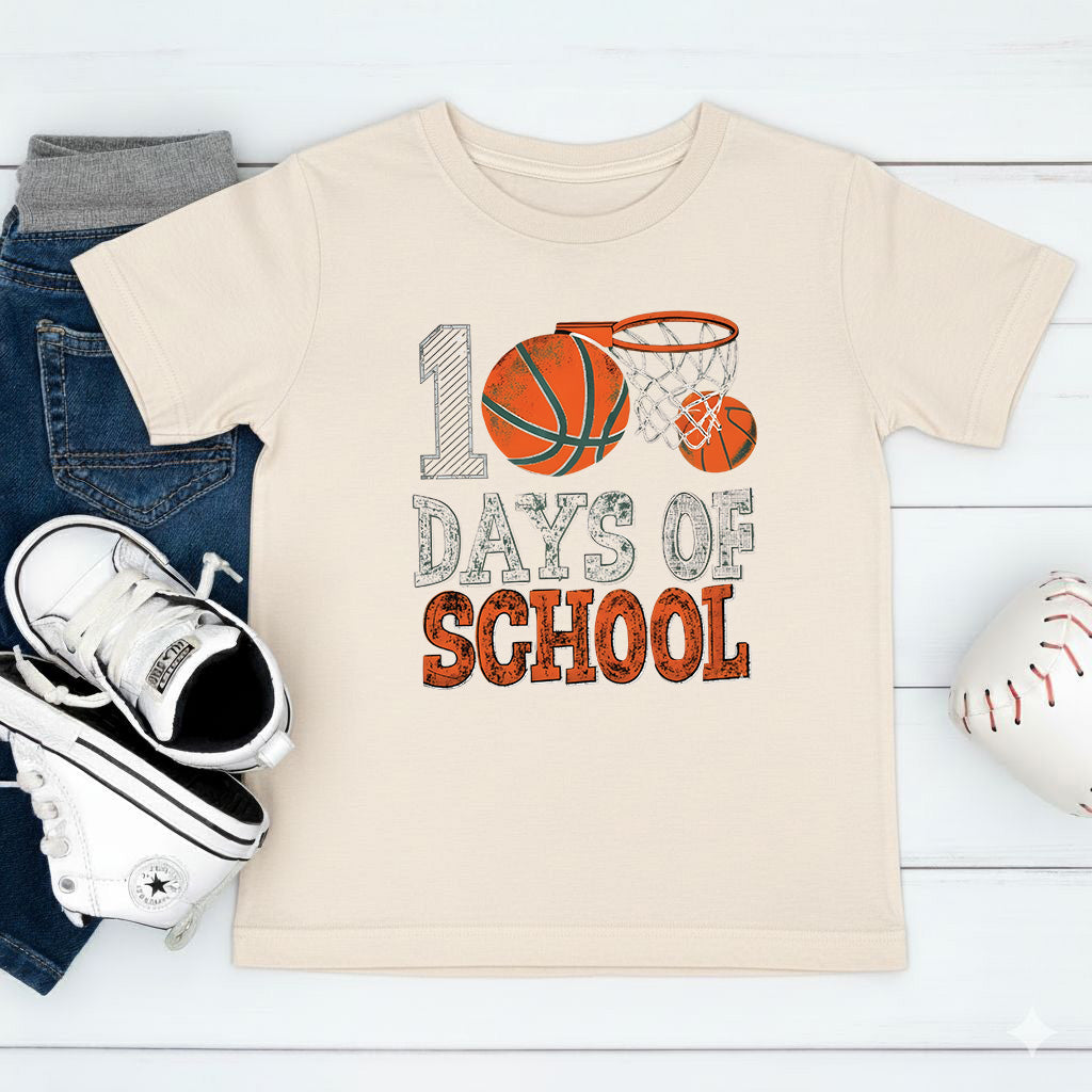 Basketball 100 Days of School T Shirt Sports Youth 100 Days of School Shirt for Kids Boys Girls Women Men Classroom Celebration Tee