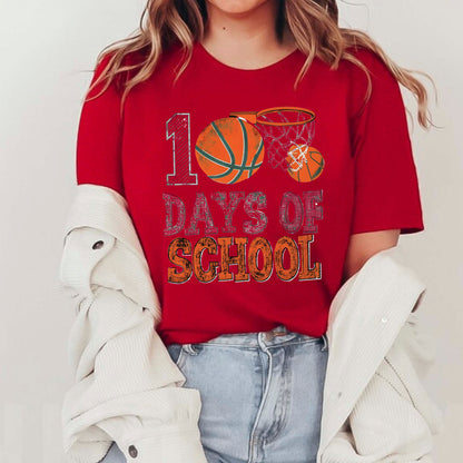 Basketball 100 Days of School T Shirt Sports Youth 100 Days of School Shirt for Kids Boys Girls Women Men Classroom Celebration Tee