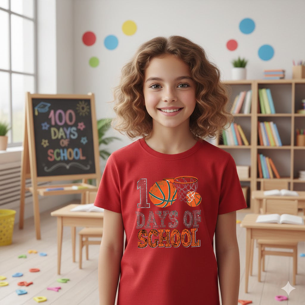 Basketball 100 Days of School T Shirt Sports Youth 100 Days of School Shirt for Kids Boys Girls Women Men Classroom Celebration Tee