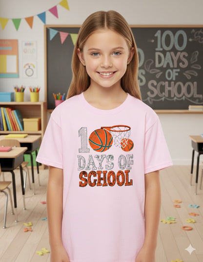 Basketball 100 Days of School T Shirt Sports Youth 100 Days of School Shirt for Kids Boys Girls Women Men Classroom Celebration Tee