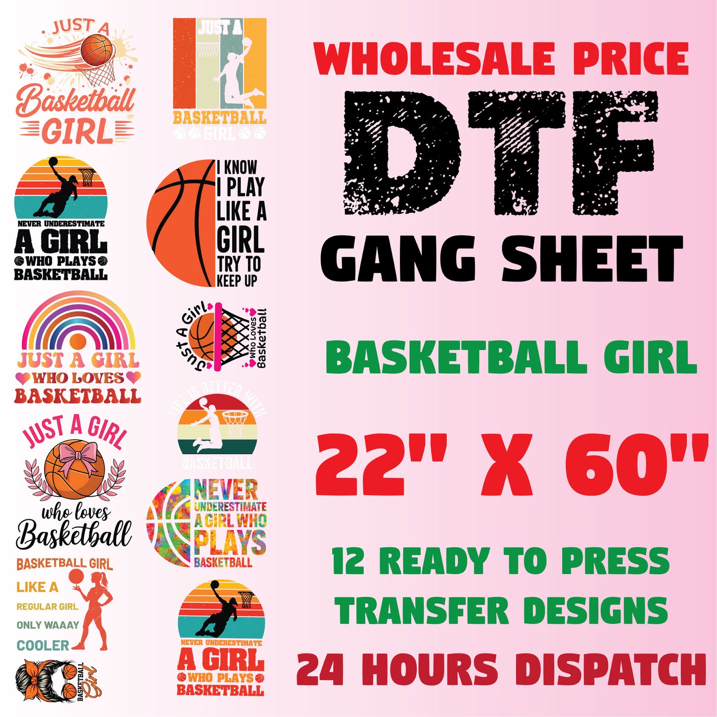 Basketball Girl DTF Transfer Premade Gang sheet