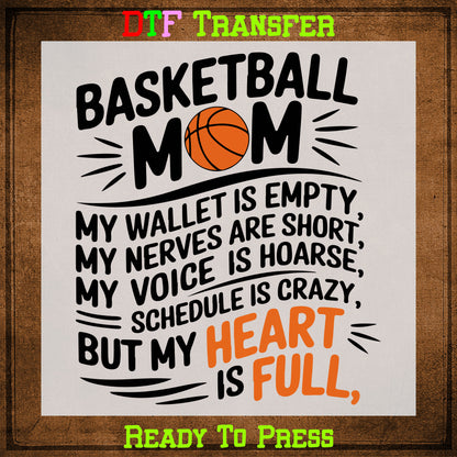 Basketball Mom Heat Transfer for Shirts