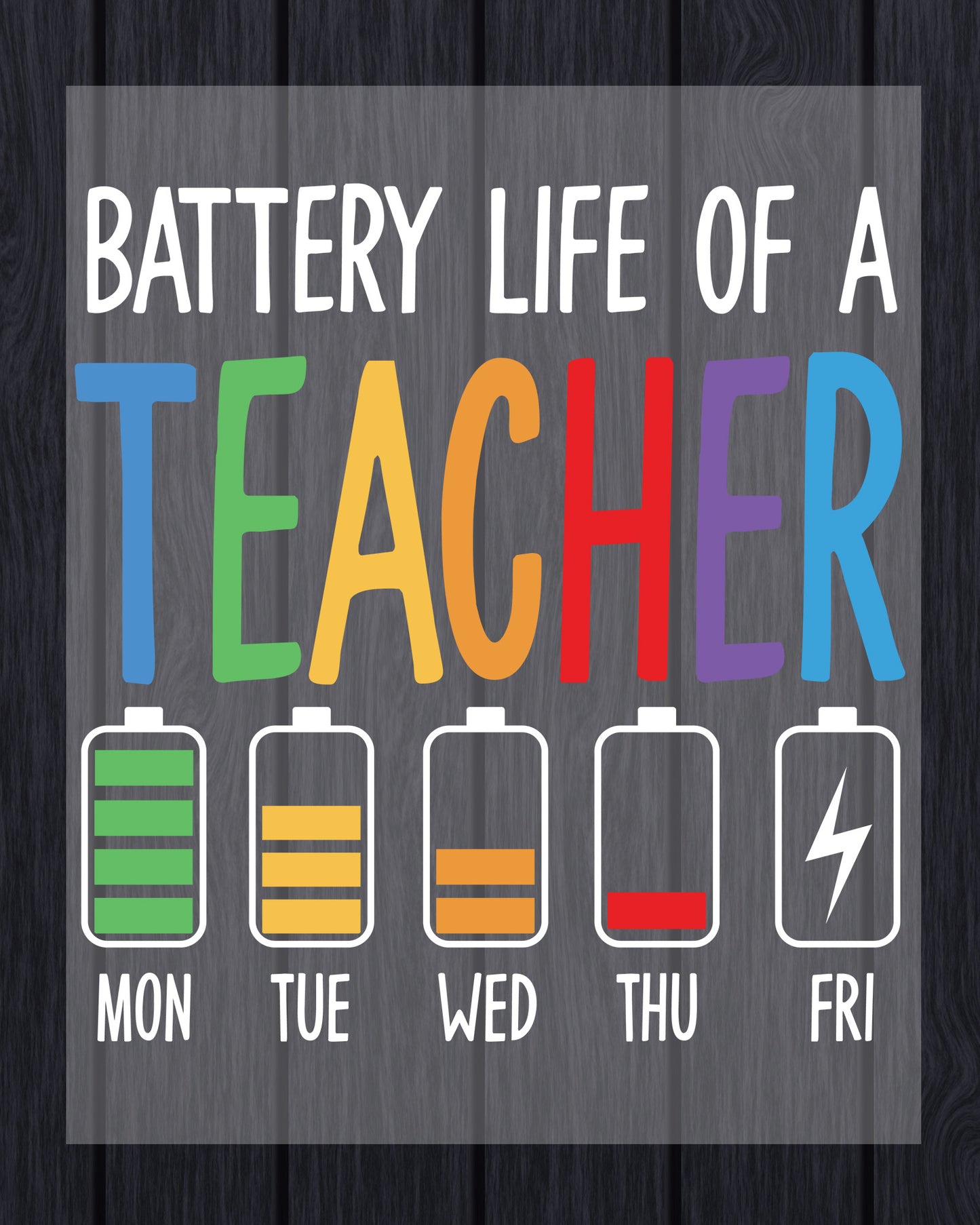 Battery Life of a Teacher  Funny DTF Transfer