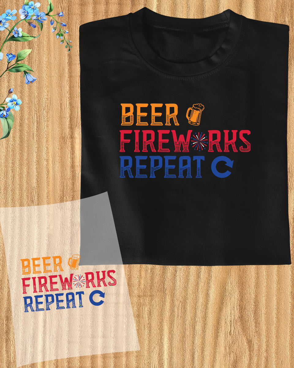 Beer Fireworks Repeat 4th Of july DTF Transfer Film