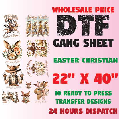 Easter Premade Gang Sheet Christian Preppy Easter DTF Gang Sheet Bunny Character Ready For Press Heat Transfer Gang Sheets