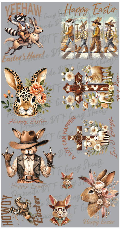 Easter Premade Gang Sheet Christian Preppy Easter DTF Gang Sheet Bunny Character Ready For Press Heat Transfer Gang Sheets