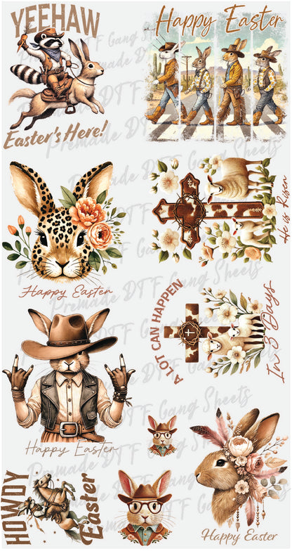 Easter Premade Gang Sheet Christian Preppy Easter DTF Gang Sheet Bunny Character Ready For Press Heat Transfer Gang Sheets