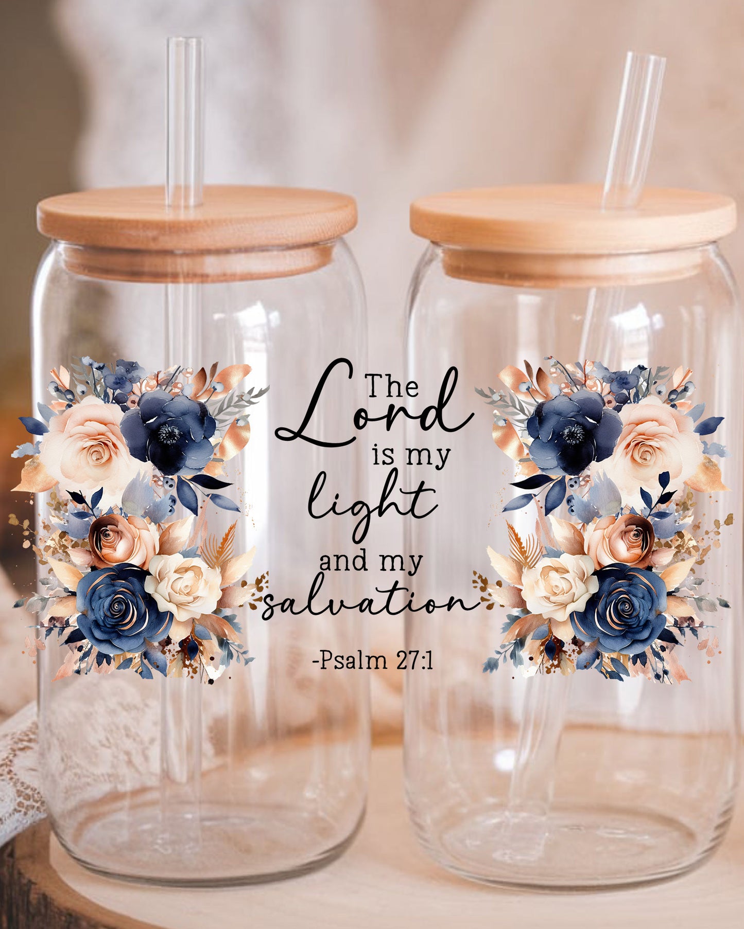 Bible Verse  The Lord is My Light Glass Tumbler UV DTF transfers