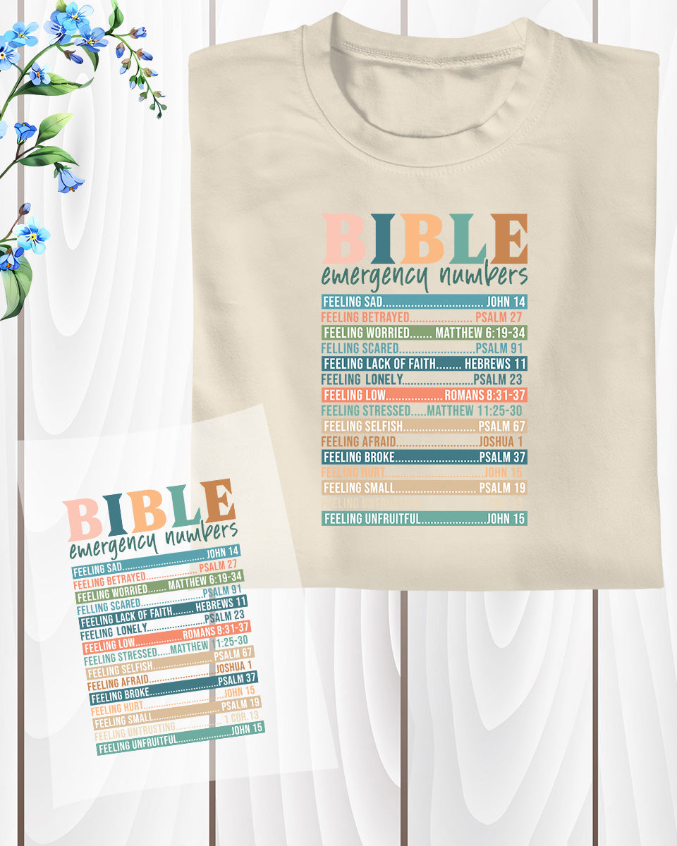 Bible Emergency Numbers DTF Transfer Film