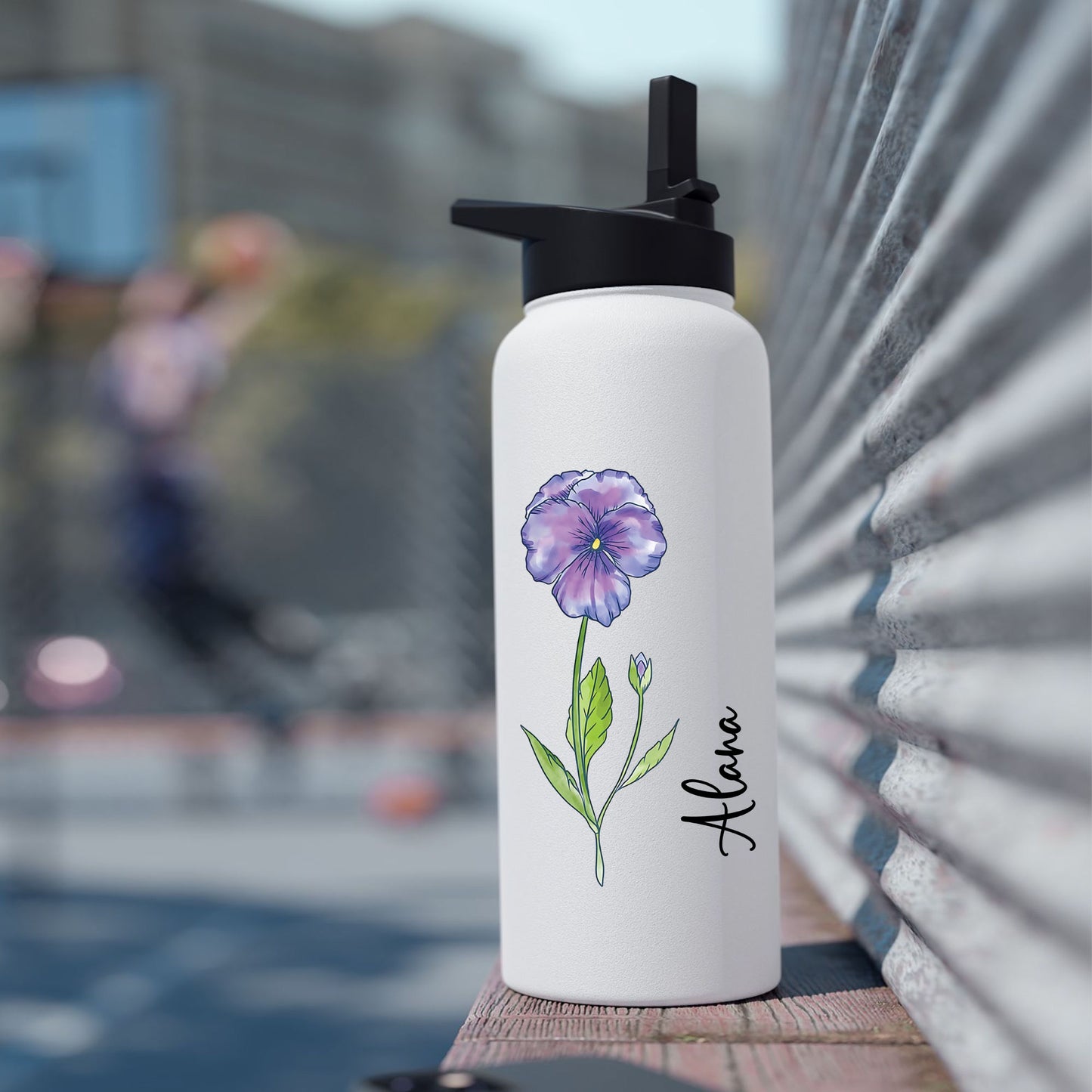 Personalized Birth Flower Stainless Steel Water Bottle