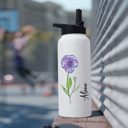 Personalized Birth Flower Stainless Steel Water Bottle