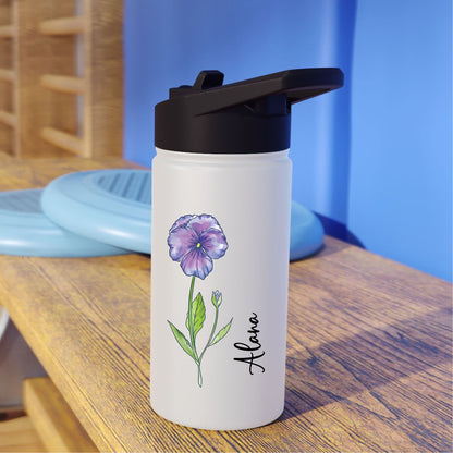 Personalized Birth Flower Stainless Steel Water Bottle