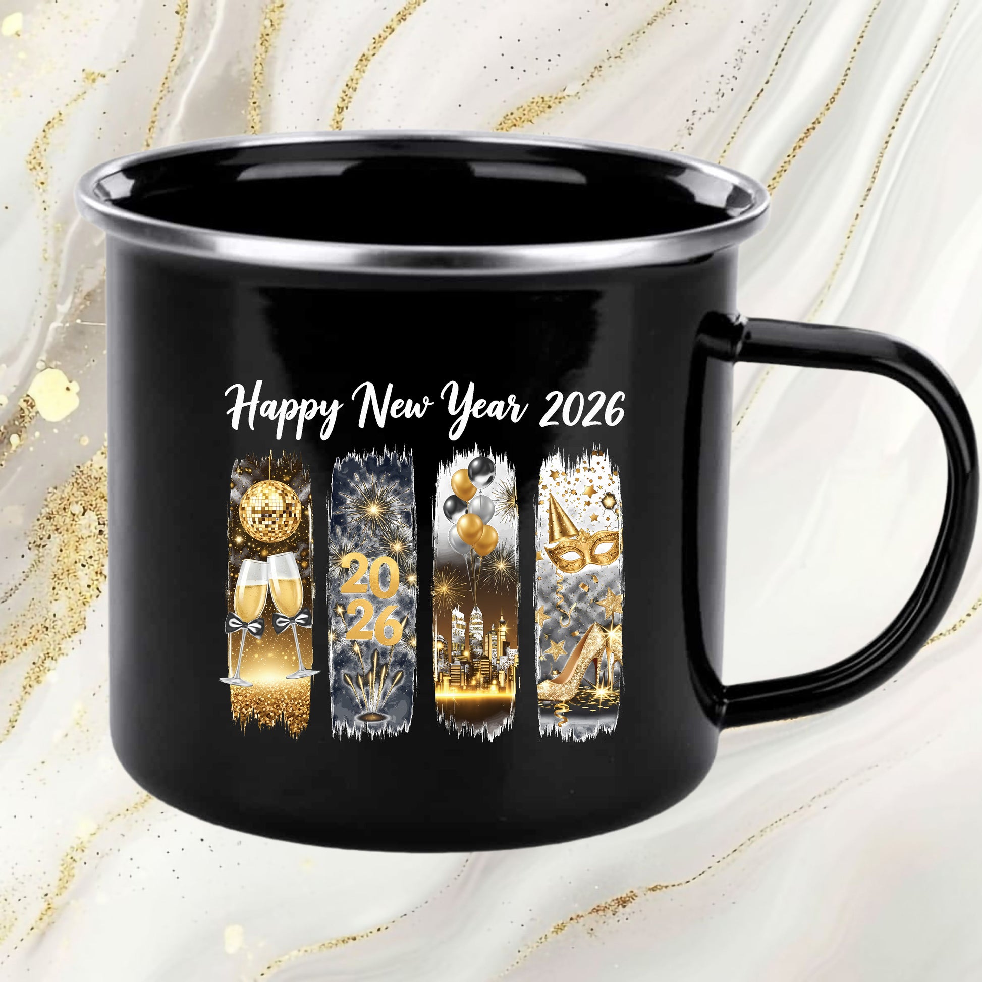 Black and Gold Happy New Year 2026 DTF Transfer, Ready to Press Heat Transfer for Shirts, Festive Black and Gold New Year Design, UV Sticker