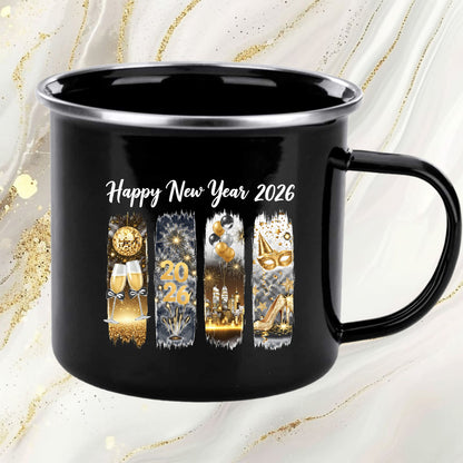 Black and Gold Happy New Year 2026 DTF Transfer, Ready to Press Heat Transfer for Shirts, Festive Black and Gold New Year Design, UV Sticker