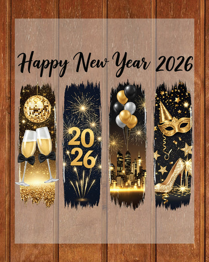Black and Gold Happy New Year 2026 DTF Transfer, Ready to Press Heat Transfer for Shirts, Festive Black and Gold New Year Design, UV Sticker