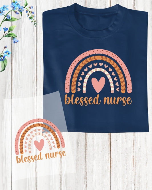 Blessed Nurse Boho Rainbow DTF Transfer Film