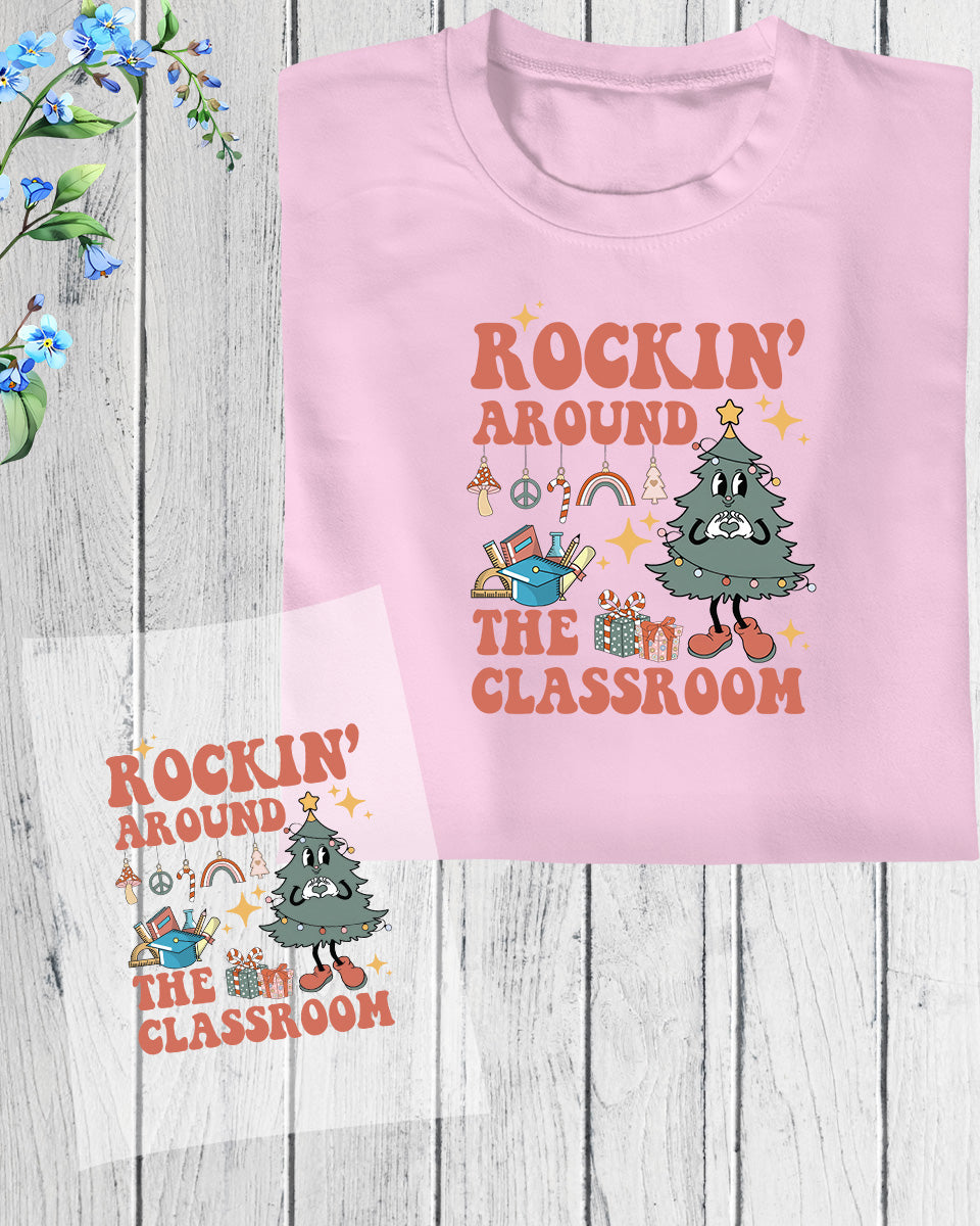 Retro Teacher Rockin Around The Classroom Christmas DTF Transfer Film