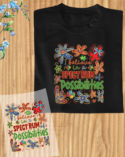 Boho Autism DTF Transfer I Believe in a Spectrum Possibilities