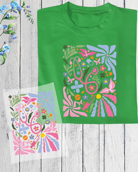 Boho Flower Nurse Heat Transfer for Shirts